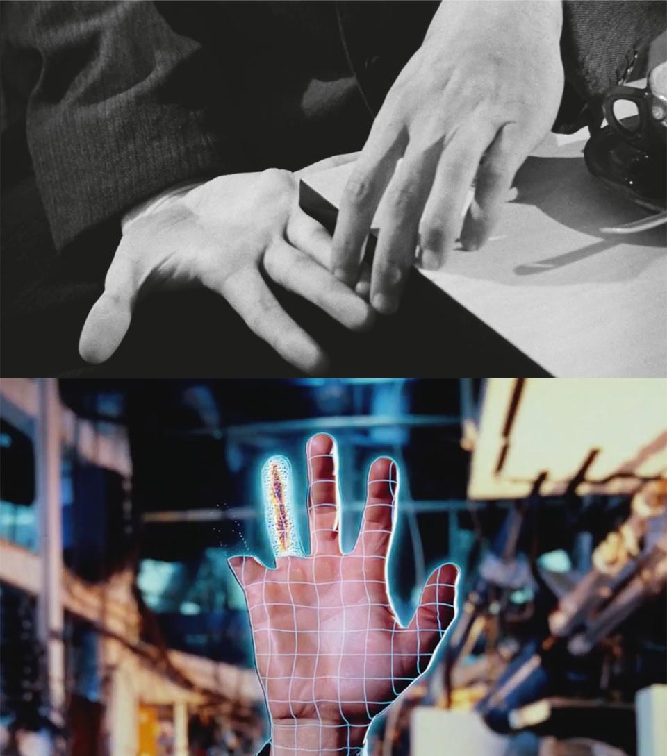 Kombination von 2 Filmstills aus «Pickpocket» (1959) und «Tron» (1982)