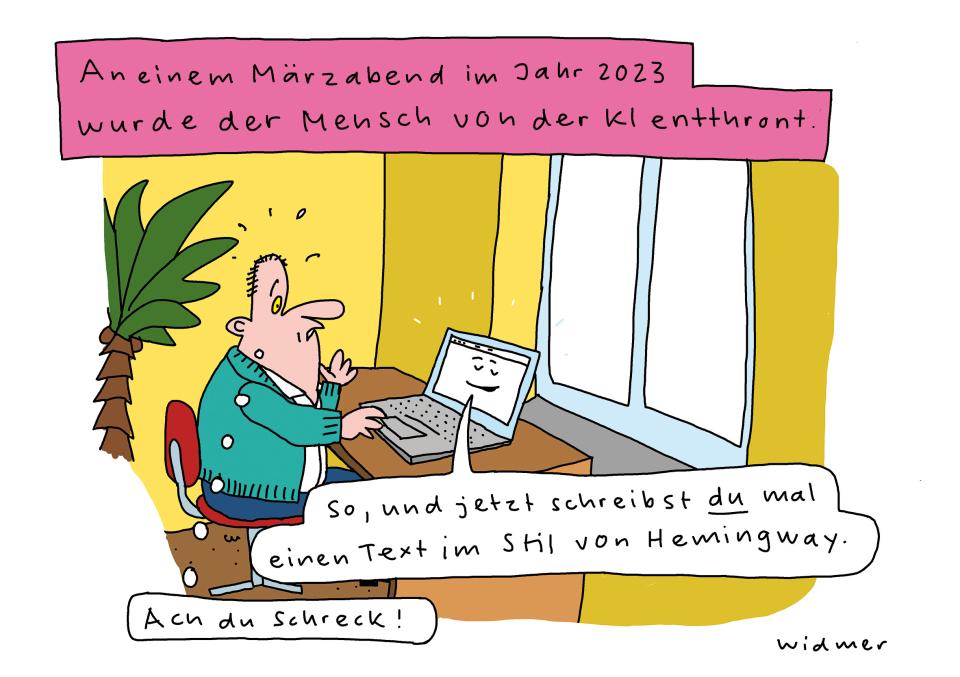 Cartoon von Ruedi Widmer zu künstlicher Intelligenz