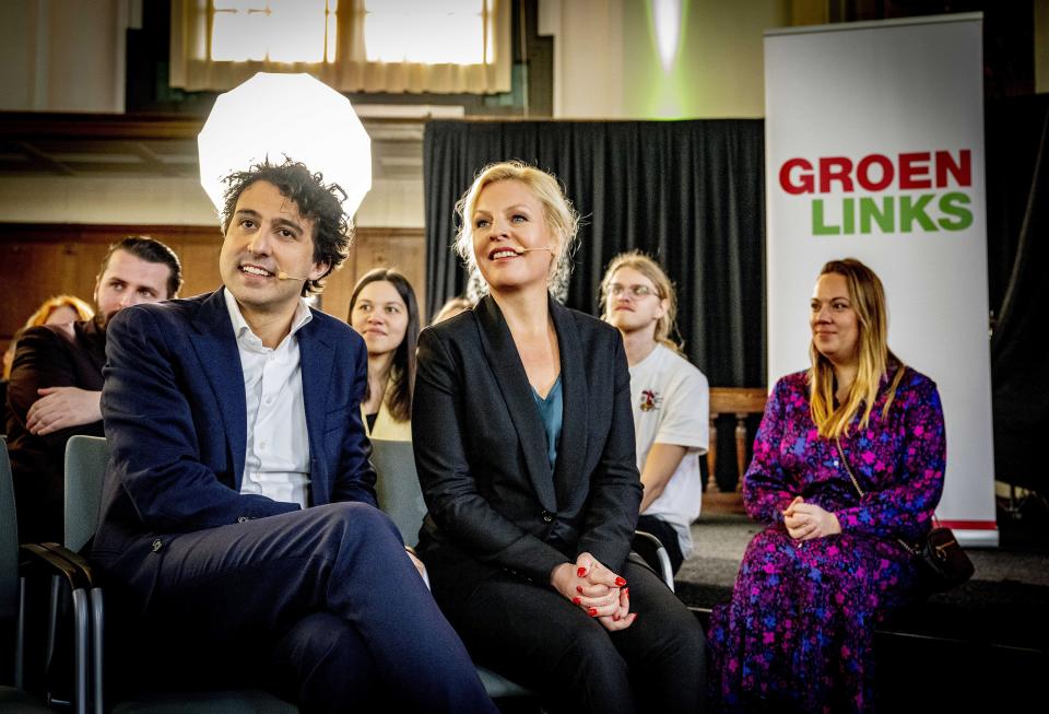 GL-Fraktionschef Jesse Klaver und Attje Kuiken, Fraktionschefin der PvdA, an einer Veranstaltung in Middelburg