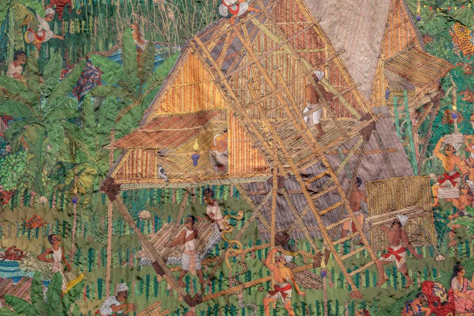 Ausschnitt aus dem gewobenen Triptychon «Bengali Song» von Arinjoy Sen aus London