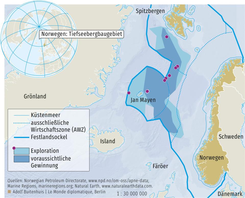 Karte: Tiefseebergbaugebiete vor der norwegischen Küste