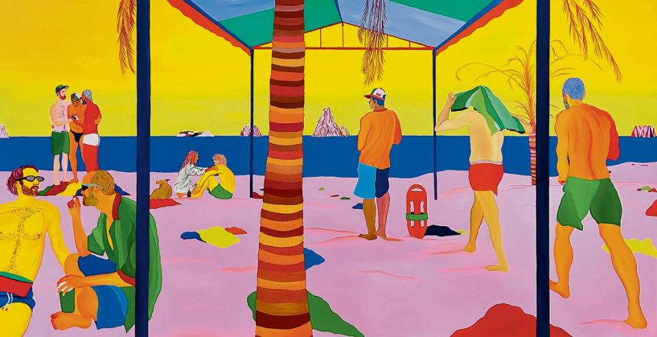 Navot Miller, Beach in Mexico, 2023, Öl auf Leinwand, 160 × 310 cm