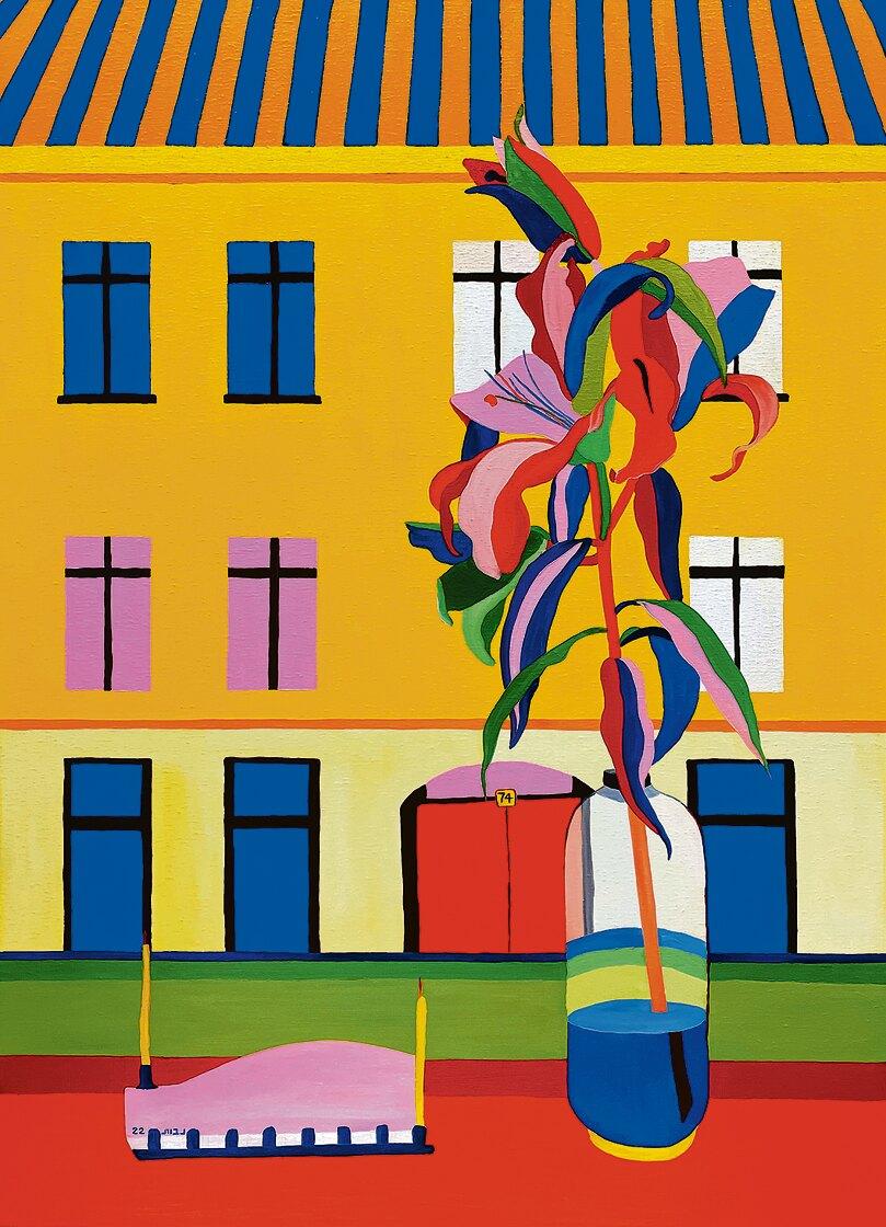 Navot Miller, First candle night, 2022, Öl auf Leinwand, 120 × 80 cm