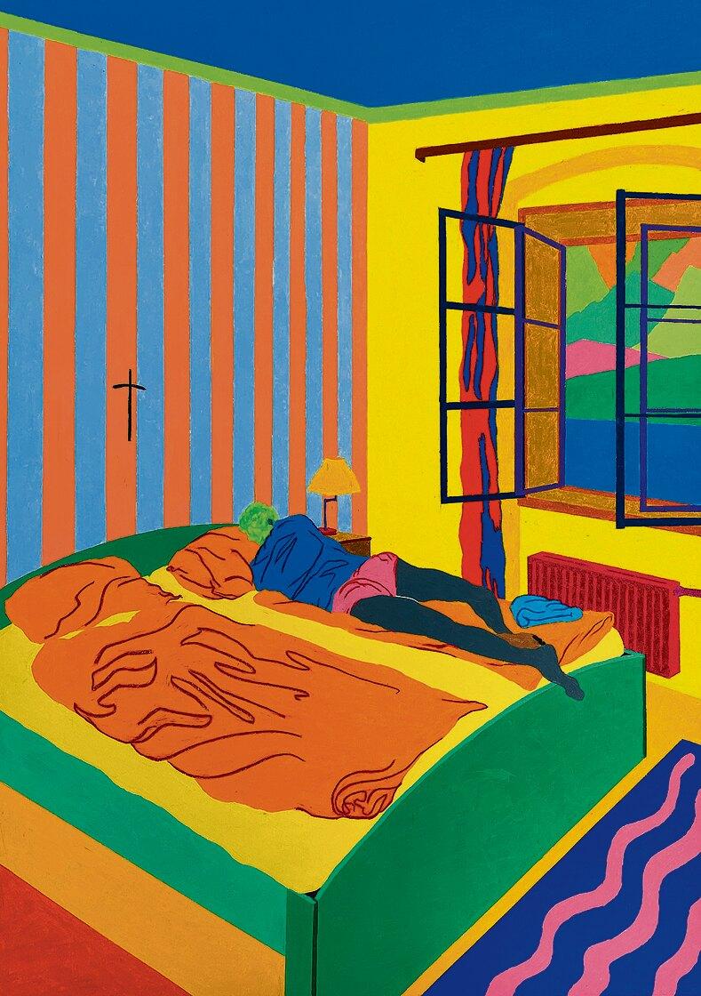 Navot Miller, Zach in Priest Guesthouse in Salzburg, 2020, Wasserpastell auf Papier, 102 × 72 cm
