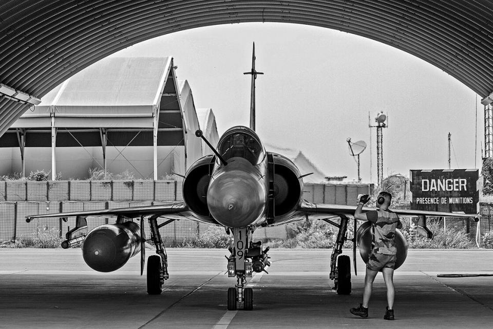 Französischer Mirage-Jet auf dem Flugplatz von Niamey, Niger, September 2021