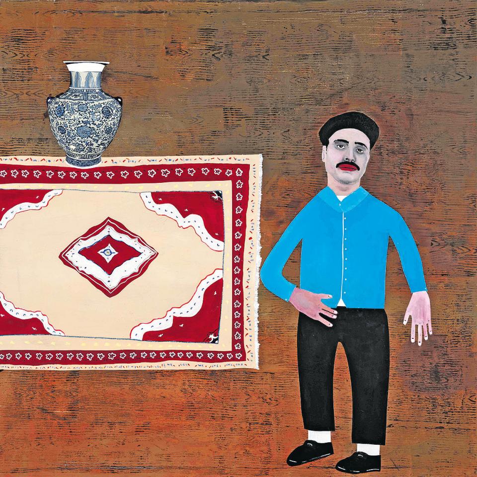 Kiriakos Tompolidis, Moustache, 2023,Mixed Media auf Leinwand, 150 × 150 cm