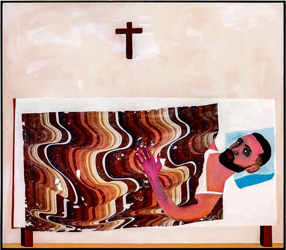 Kiriakos Tompolidis, Grandmother’s Bed, 2023, Mixed Media auf Leinwand, 170 × 150cm