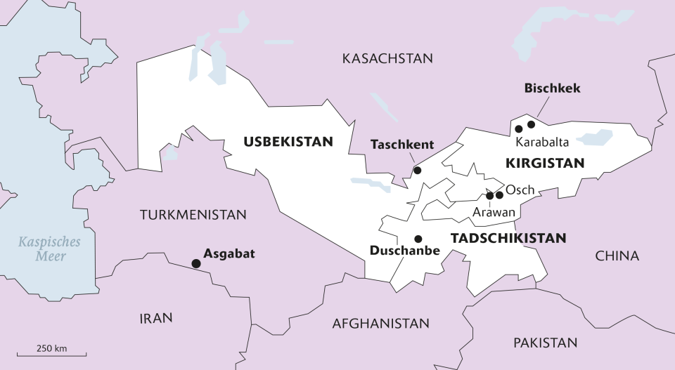 Karte von Ländern in Zentralasien