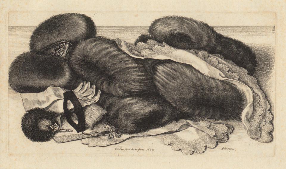 Wenzel Hollars «Stillleben mit Gruppe von Muffen, Halstüchern, Handschuhen und einer Maske» (1647)