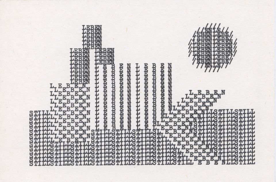 Grafik «Stillleben» von Ruth Wolf-Rehfeldt, bestehend aus Schreibmaschinenbuchstaben