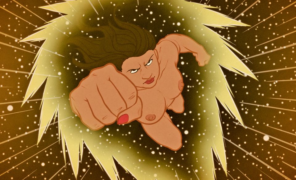 Filmstill aus «Der Soldat Monika»: Superheldin in comichafter Szene