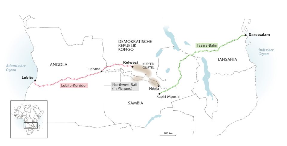 Eisenbahnlinien in Angola, Sambia, Tansania und der Demokratischen Republik Kongo