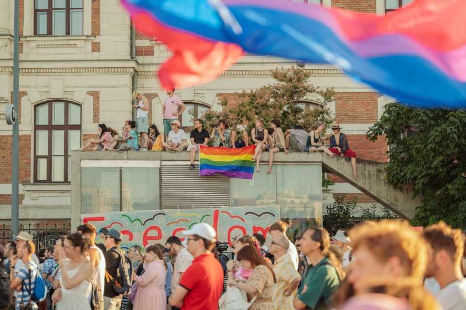 Teilnehmer:innen des Pride-Umzug auf der Strasse und am Strassenrand