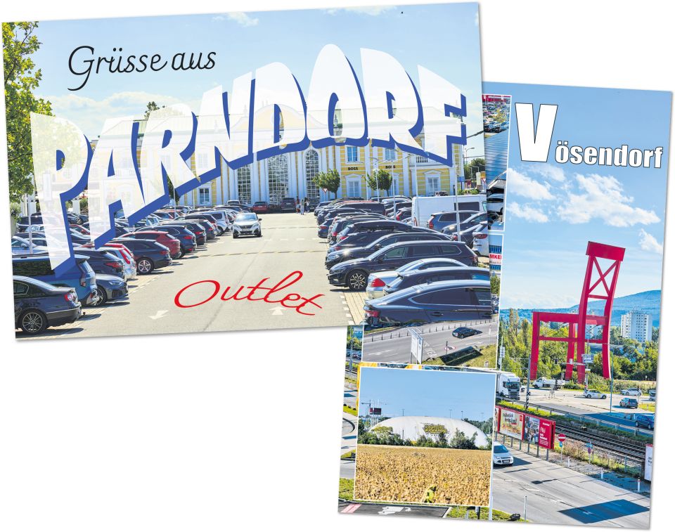 Postkarte von Parndorf und Vösendorf