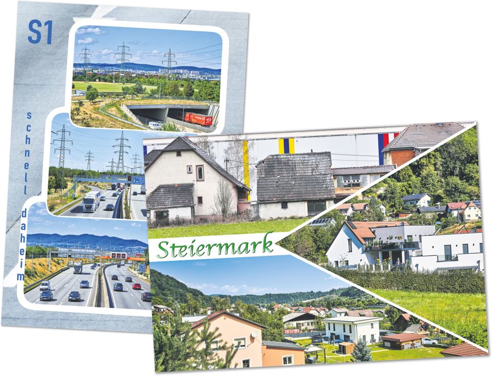 Postkarte von der Autobahn S1 und der Steiermark