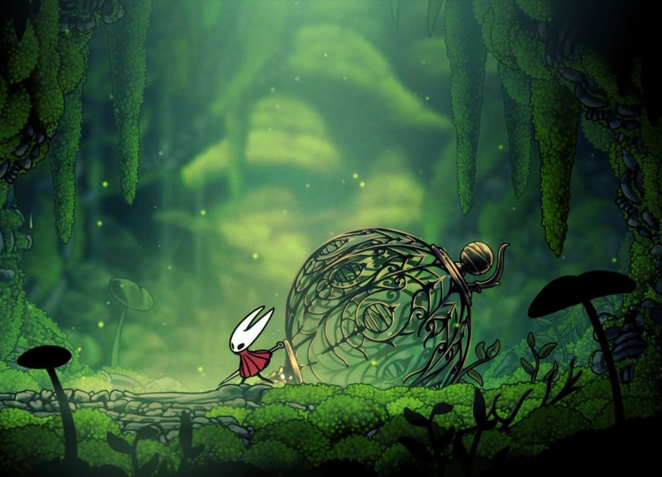 Screenshot aus dem Computerspiel «Hollow Knight: Silksong»:  Heldin Hornet unterwegs