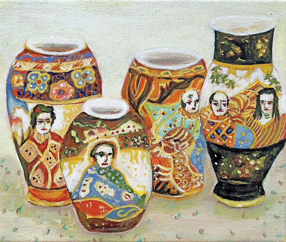 Beate Höing, Vasen No. 5, 2025, Öl auf Leinwand, 29 × 25 cm