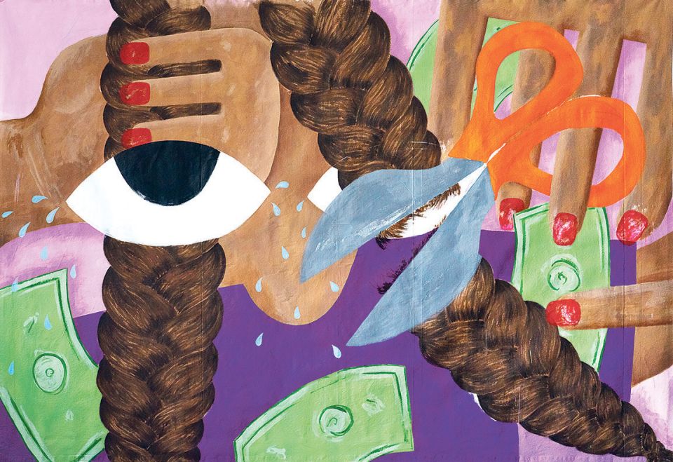 Ximena Ferrer Pizarro, Braids for a better future, 2024, Acryl auf Leinwand, 200 × 300 cm