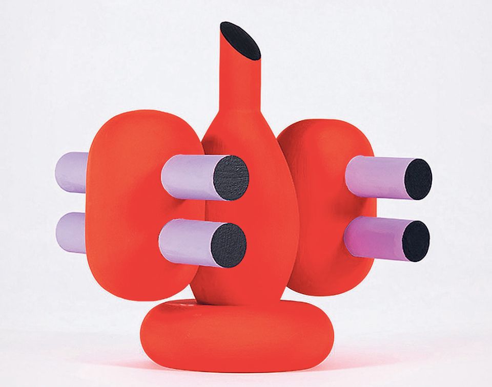 Maja Behrmann, Ohne Titel (Pilsy), 2024, Holz, Lack, Metall, 27 × 27 × 22 cm