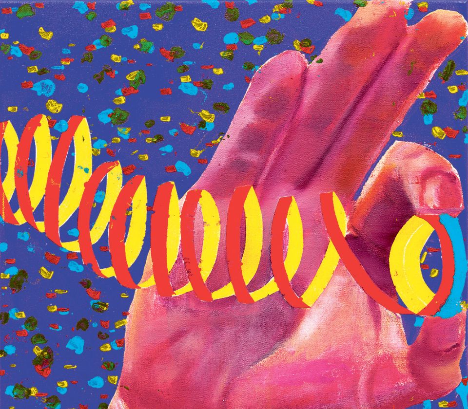 Carlo Krone, happy happy, 2024, Acryl und Öl auf Baumwolle, 33 × 37 cm