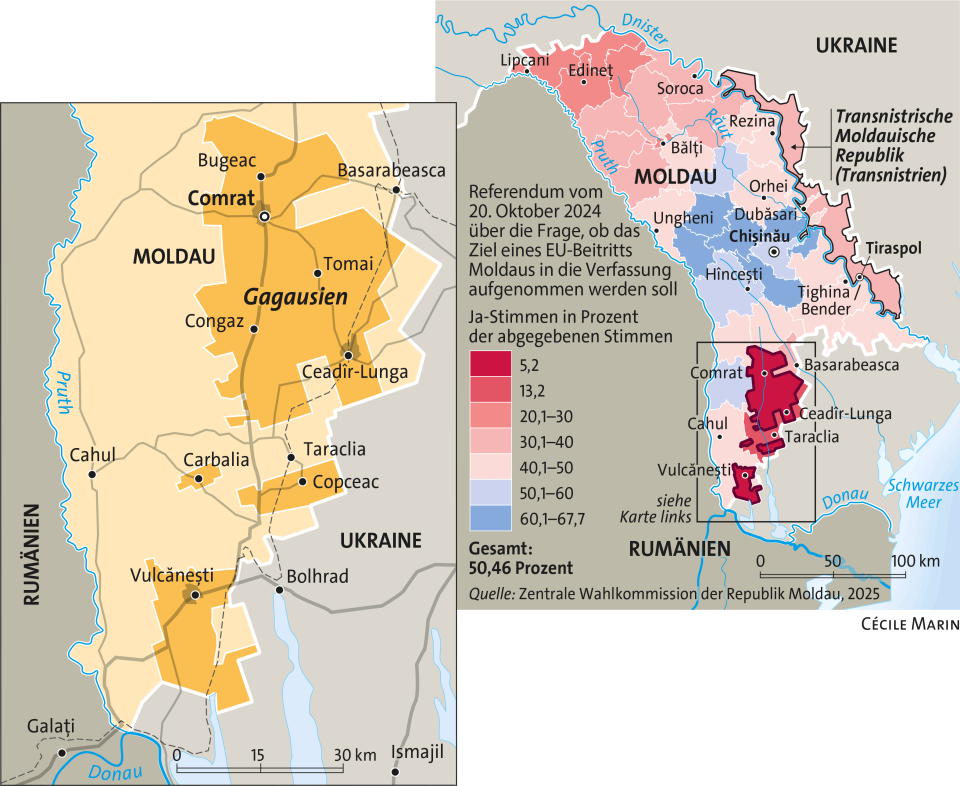 Karte von Moldau und der autonomen Region Gagausien