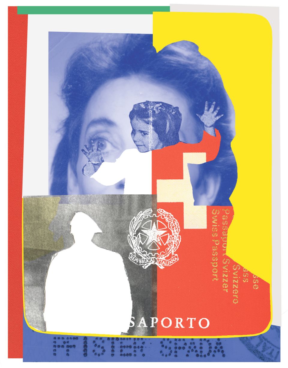 Illustration mit Gesichtern und Elementen aus Pässen