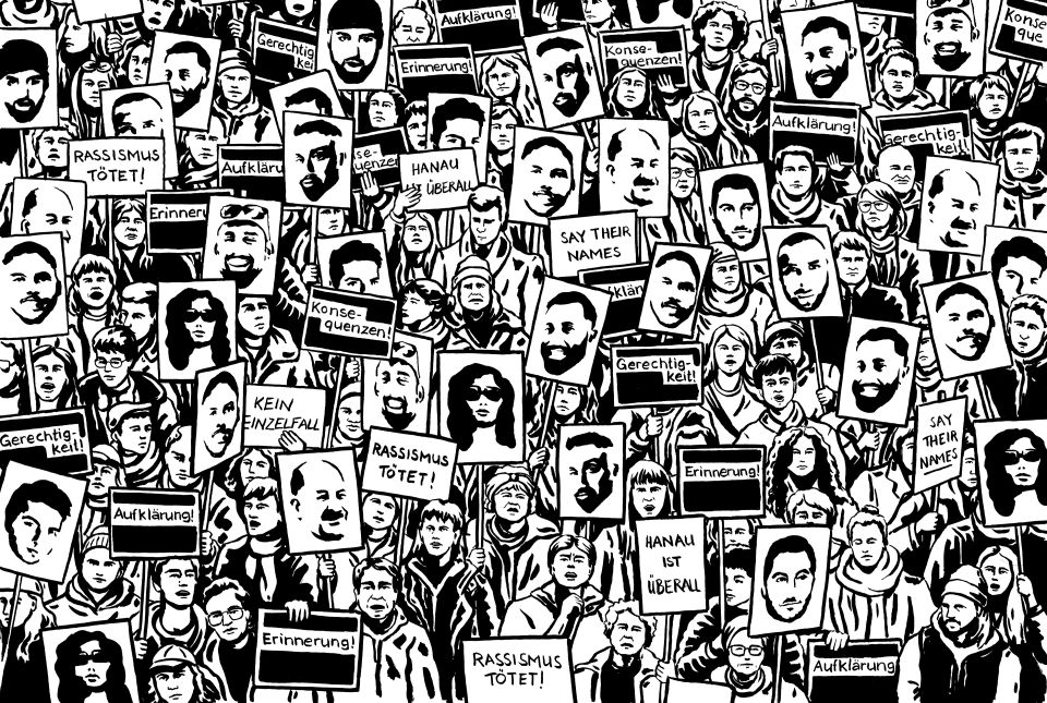 Illustration: antifaschistische Demonstration in Berlin