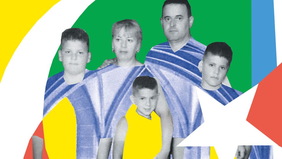 Illustration: Kollage von Portraitfotos mit ausgeschnittenen Gesichtern