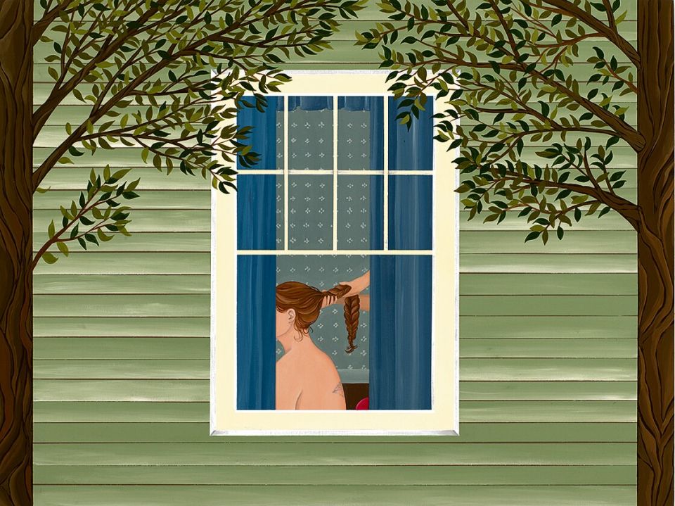 Anne Buckwalter, French Braid, 2023, Gouache auf Holz, 18 × 61 cm