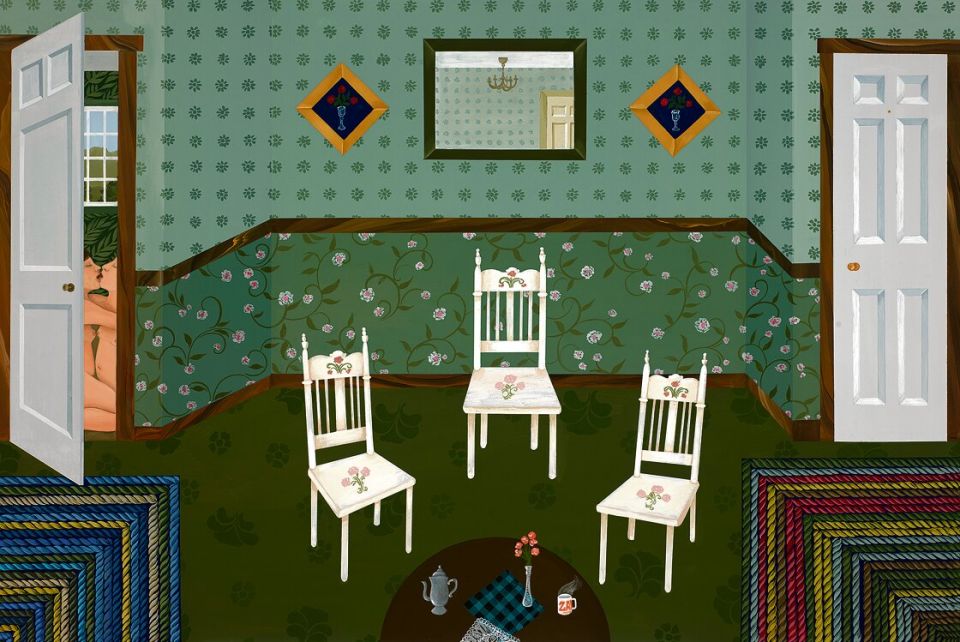 Anne Buckwalter, Equations, 2024, Gouache auf Holz, 50,8 × 61 cm