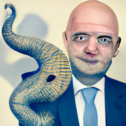 ein durch eine KI erzeugtes Bild: Gianni Infantino und daneben ein Elefantenrüssel