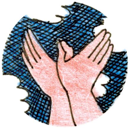 Illustration: zwei Hände welche eine Vogel-Figur formen
