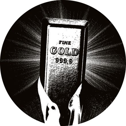 Fotomontage: ein Goldbarren im Business-Anzug